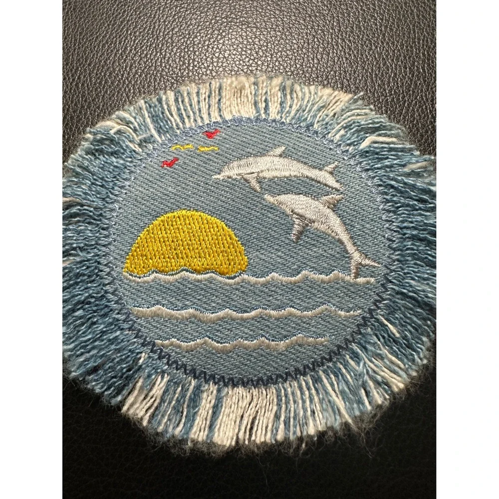 Dolphin Sunset Embroidered Iron on Patch Applique Iron On‎ Sew On Coastal Ocean